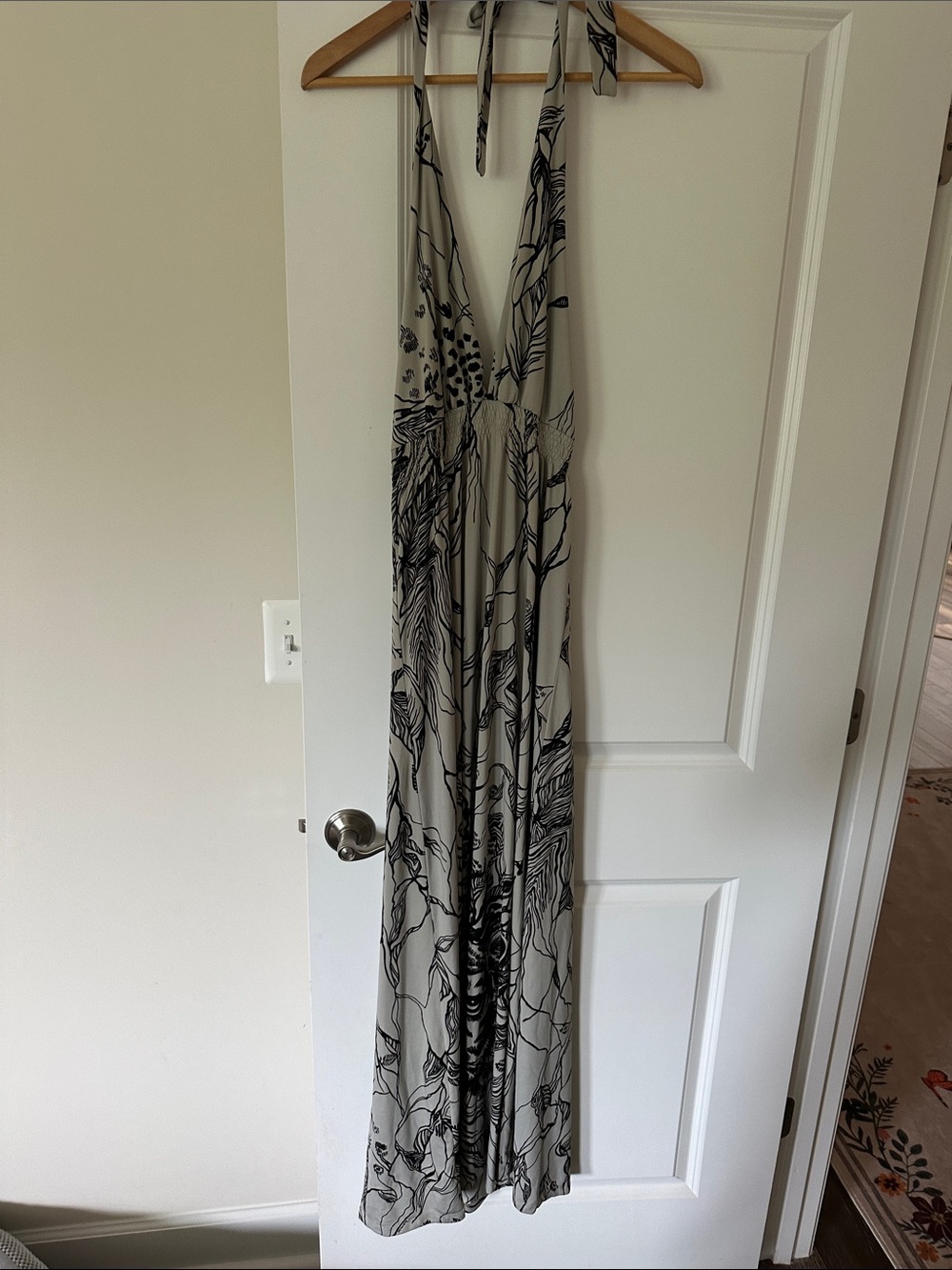 Parker Gray Halter Maxi Dress with Black Botanical Animal Print